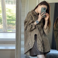 高级感条纹开叉衬衫女春秋季2024新款宽松衬衣设计感小众上衣外套