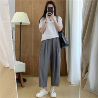 2024夏季日系肌理感冰丝休闲裤子女小个子薄款显瘦九分直筒阔腿裤