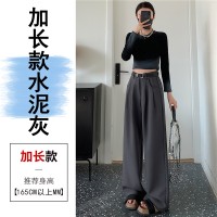 亚麻西装阔腿裤女2024春夏新款直筒宽松显瘦小个子高腰垂感拖地款