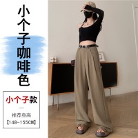 亚麻西装阔腿裤女2024春夏新款直筒宽松显瘦小个子高腰垂感拖地款