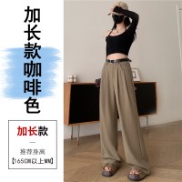 亚麻西装阔腿裤女2024春夏新款直筒宽松显瘦小个子高腰垂感拖地款