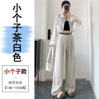 亚麻西装阔腿裤女2024春夏新款直筒宽松显瘦小个子高腰垂感拖地款