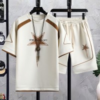 2024年夏季新款冰丝t恤男短袖短裤一套潮牌痞帅套装