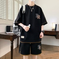 假两件t恤男夏季潮牌短袖短裤套装休闲运动一套搭配潮牌衣服