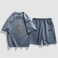 TZ002夏季新款两件套短袖t恤男夏季一套搭配潮流帅气套装
