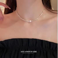 碎银几两珍珠几何不规则链条项链森系时尚气质锁骨链简约百搭项饰