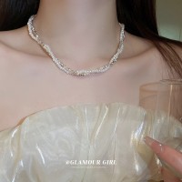 碎银几两珍珠几何不规则链条项链森系时尚气质锁骨链简约百搭项饰
