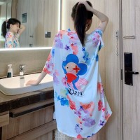 冰丝睡裙女夏季2024年新款高级感薄款大码网红衬衫睡衣外穿家居服