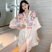 冰丝睡裙女夏季2024年新款高级感薄款大码网红衬衫睡衣外穿家居服