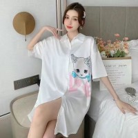冰丝睡裙女夏季2024年新款高级感薄款大码网红衬衫睡衣外穿家居服