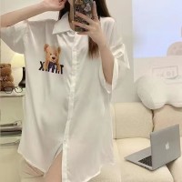 冰丝睡裙女夏季2024年新款高级感薄款大码网红衬衫睡衣外穿家居服
