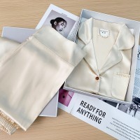 严选2024冰丝睡衣女夏季休闲套装送闺蜜装高级家居服女礼盒刺绣款