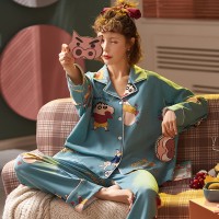 春秋款睡衣女100%纯棉宽松大码薄款长袖夏季新款可外穿家居服套装