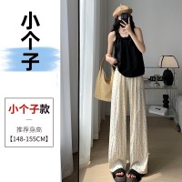 不缩水山本褶皱宽松阔腿波点裤子女24夏日系冰丝慵懒肌理纹休闲裤