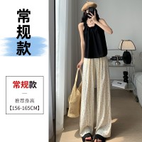 不缩水山本褶皱宽松阔腿波点裤子女24夏日系冰丝慵懒肌理纹休闲裤