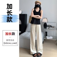 不缩水山本褶皱宽松阔腿波点裤子女24夏日系冰丝慵懒肌理纹休闲裤