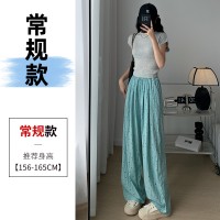 不缩水山本褶皱宽松阔腿波点裤子女24夏日系冰丝慵懒肌理纹休闲裤