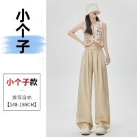 不缩水山本褶皱宽松阔腿滑滑裤子女24夏日系冰丝慵懒肌理纹休闲裤