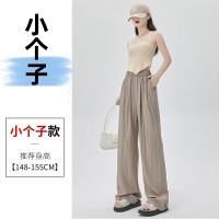 不缩水山本褶皱宽松阔腿滑滑裤子女24夏日系冰丝慵懒肌理纹休闲裤