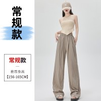 不缩水山本褶皱宽松阔腿滑滑裤子女24夏日系冰丝慵懒肌理纹休闲裤