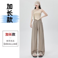 不缩水山本褶皱宽松阔腿滑滑裤子女24夏日系冰丝慵懒肌理纹休闲裤