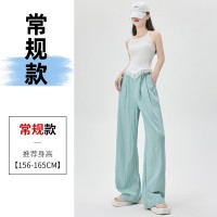 不缩水山本褶皱宽松阔腿滑滑裤子女24夏日系冰丝慵懒肌理纹休闲裤