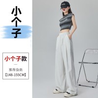 不缩水山本褶皱宽松阔腿滑滑裤子女24夏日系冰丝慵懒肌理纹休闲裤
