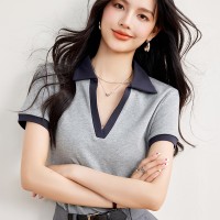 撞色拼接正肩显瘦百搭上衣
