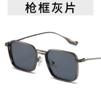 复古新款双杠港风墨镜时尚条纹街拍太阳镜潮流防紫外线方框眼镜