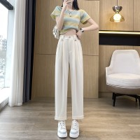 2024新款大码九分直筒西装裤胖妹妹遮肉显瘦气质休闲哈伦裤