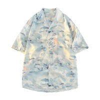 2024短袖花衬衫夏季情侣潮风休闲纯色衬衣百搭宽松港风外套上衣