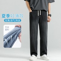 高档天丝休闲裤男士夏季薄款宽松直筒牛仔裤裤子凉感潮流冰丝裤男