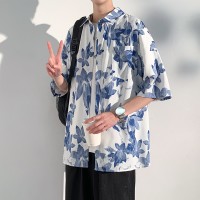 潮花衬衫男士短袖潮流休闲衬衣夏季男装半袖修身冰丝透气薄寸衫