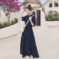 【现货2024】藏青色明线连衣裙199