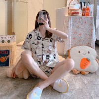 IceSilkSSPajamas睡衣女冰丝开衫夏季短袖短裤卡通家居服套装