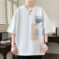 大码2024夏季新款多彩植绒印花T恤男宽松休闲百搭