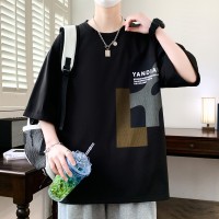 大码2024夏季新款多彩植绒印花T恤男宽松休闲百搭