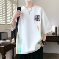 2024年夏季万针刺绣风短袖男宽松休闲百搭