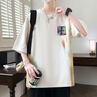 2024年夏季万针刺绣风短袖男宽松休闲百搭
