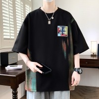 2024年夏季万针刺绣风短袖男宽松休闲百搭