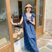 夏季牛仔连衣裙女中长款