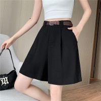 亚麻工装短裤女夏季薄款高腰韩版宽松休闲阔腿裤小个子时尚热裤潮