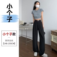 2024春夏新中式风高腰阔腿裤女垂感直筒设计感棉麻感休闲拖地裤