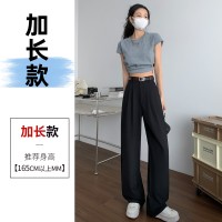 2024春夏新中式风高腰阔腿裤女垂感直筒设计感棉麻感休闲拖地裤