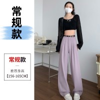 2024春夏新中式风高腰阔腿裤女垂感直筒设计感棉麻感休闲拖地裤