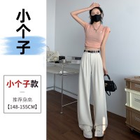 2024春夏新中式风高腰阔腿裤女垂感直筒设计感棉麻感休闲拖地裤