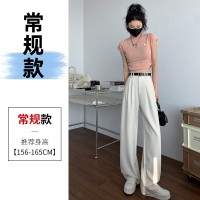 2024春夏新中式风高腰阔腿裤女垂感直筒设计感棉麻感休闲拖地裤