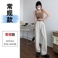 2024春夏新中式风高腰阔腿裤女垂感直筒设计感棉麻感休闲拖地裤