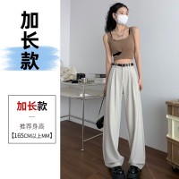 2024春夏新中式风高腰阔腿裤女垂感直筒设计感棉麻感休闲拖地裤