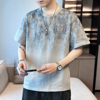 2024新款夏季男潮流宽松服潮牌学生短袖T恤上衣圆领花五分袖半袖